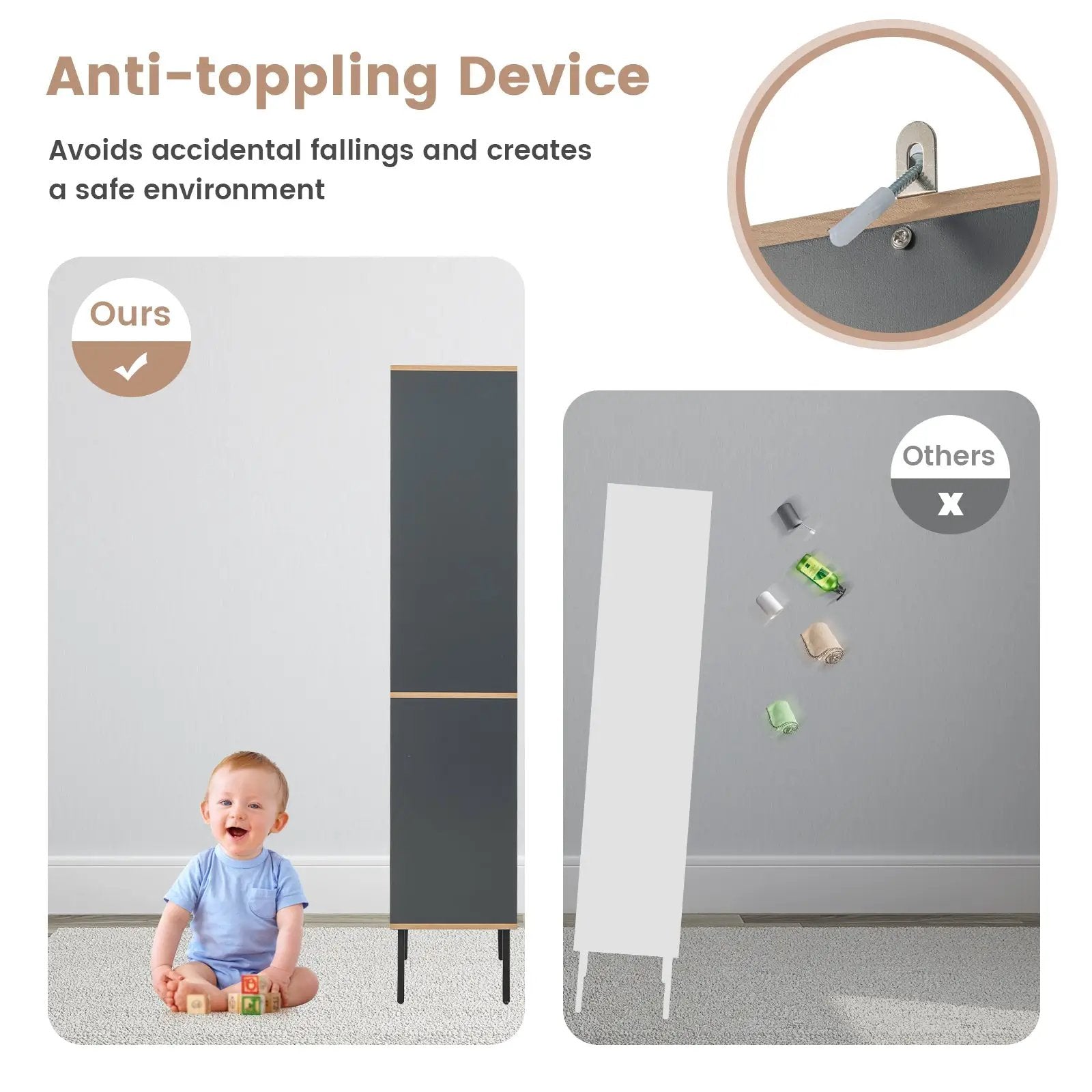 Free-Standing Bathroom Cabinet Narrow Linen with Doors and Drawer-Gray by DirectDeals