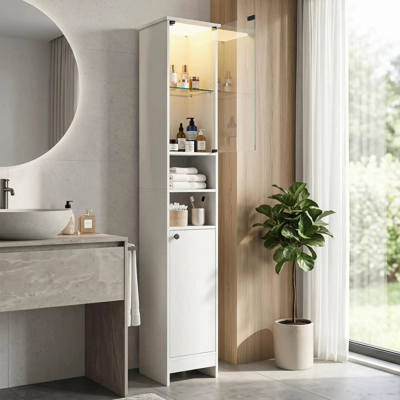 Tall Bathroom Storage Cabinet with LED Lights and Adjustable Shelves by DirectDeals