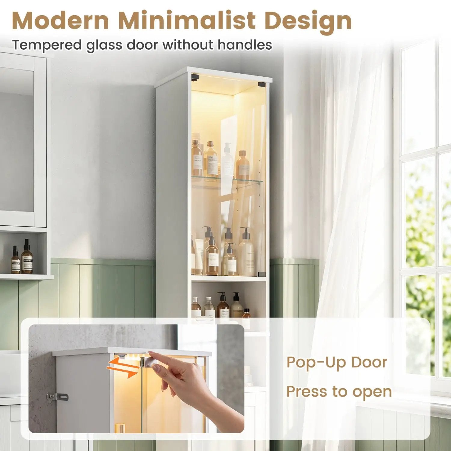 Tall Bathroom Storage Cabinet with LED Lights and Adjustable Shelves by DirectDeals
