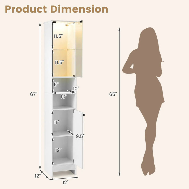 Tall Bathroom Storage Cabinet with LED Lights and Adjustable Shelves by DirectDeals