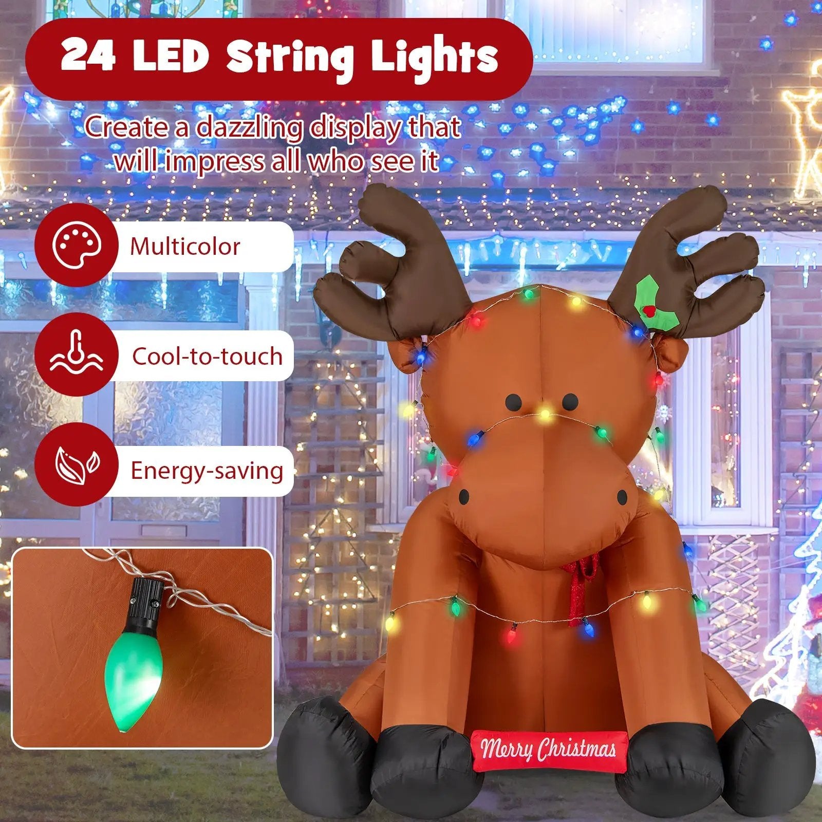 8.5 Feet Tall Christmas Inflatable Reindeer with 24 LED String Lights by DirectDeals