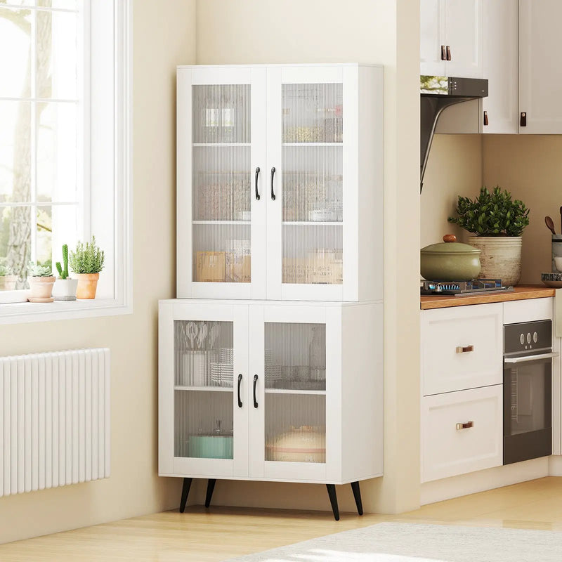 70.5 inch Tall Kitchen Pantry Cabinet Cupboard with 4 Transparent Doors by DirectDeals