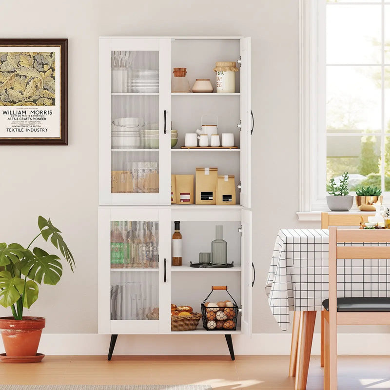 70.5 inch Tall Kitchen Pantry Cabinet Cupboard with 4 Transparent Doors by DirectDeals