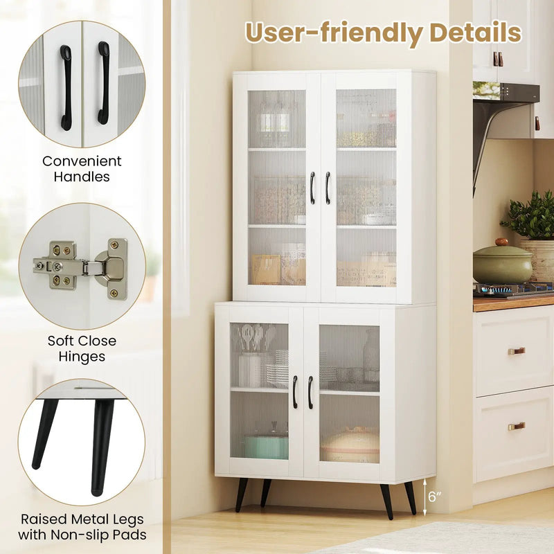 70.5 inch Tall Kitchen Pantry Cabinet Cupboard with 4 Transparent Doors by DirectDeals