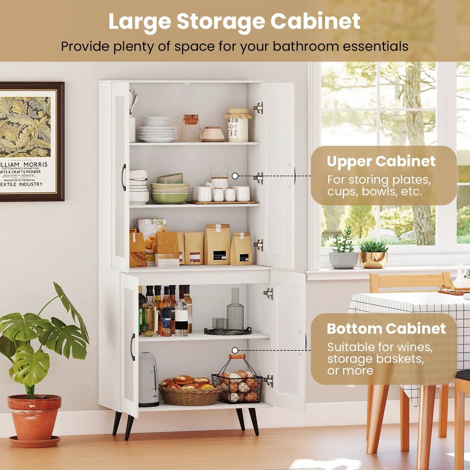 70.5 inch Tall Kitchen Pantry Cabinet Cupboard with 4 Transparent Doors by DirectDeals