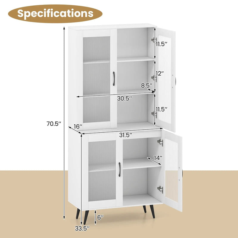 70.5 inch Tall Kitchen Pantry Cabinet Cupboard with 4 Transparent Doors by DirectDeals