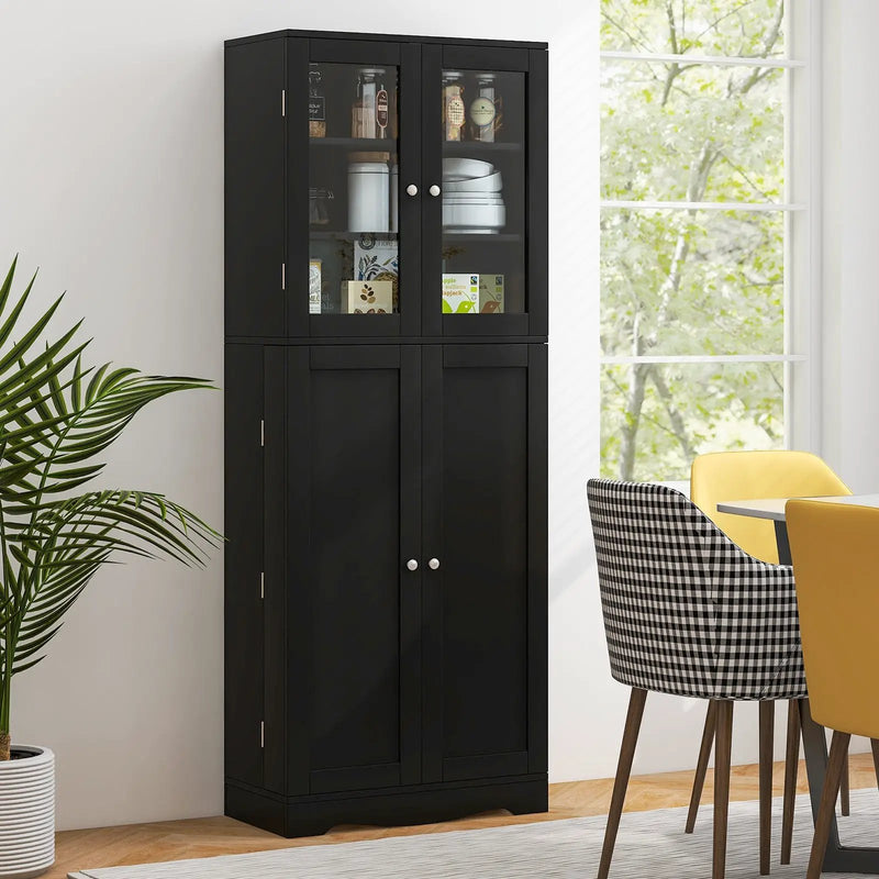 Tall Kitchen Pantry Cabinet with Dual Tempered Glass Doors and Shelves by DirectDeals