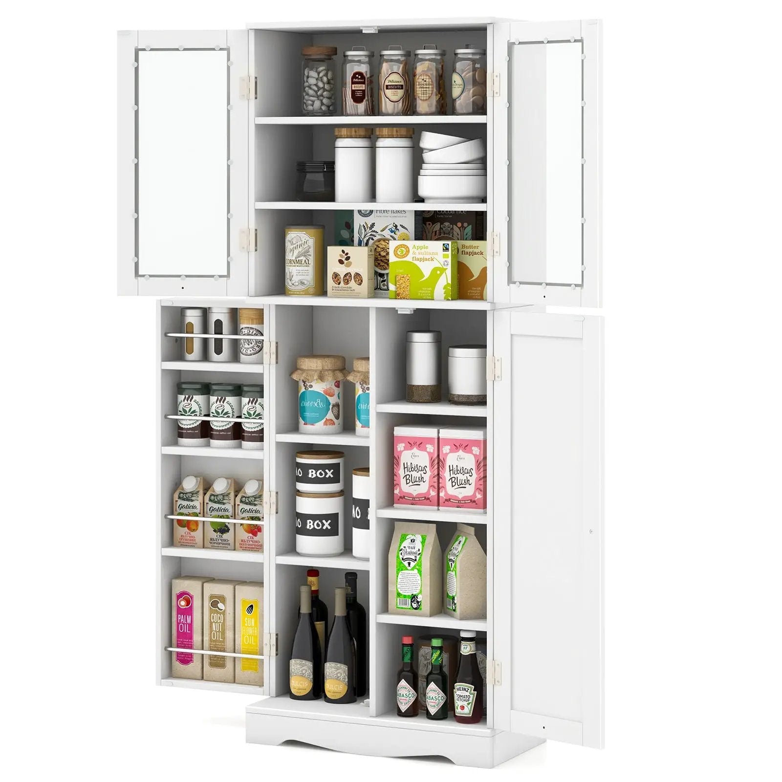 Tall Kitchen Pantry Cabinet with Dual Tempered Glass Doors and Shelves by DirectDeals