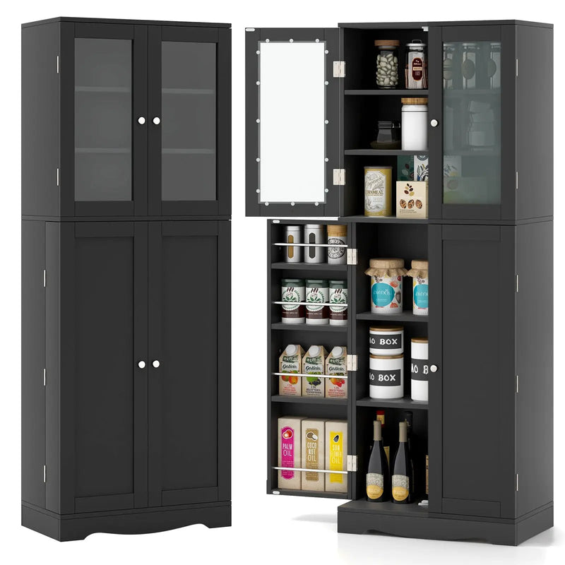Tall Kitchen Pantry Cabinet with Dual Tempered Glass Doors and Shelves by DirectDeals