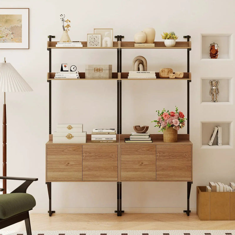 Tall Ladder Shelf with Storage Cabinet Narrow Wall Mounted Ladder Bookcase by DirectDeals