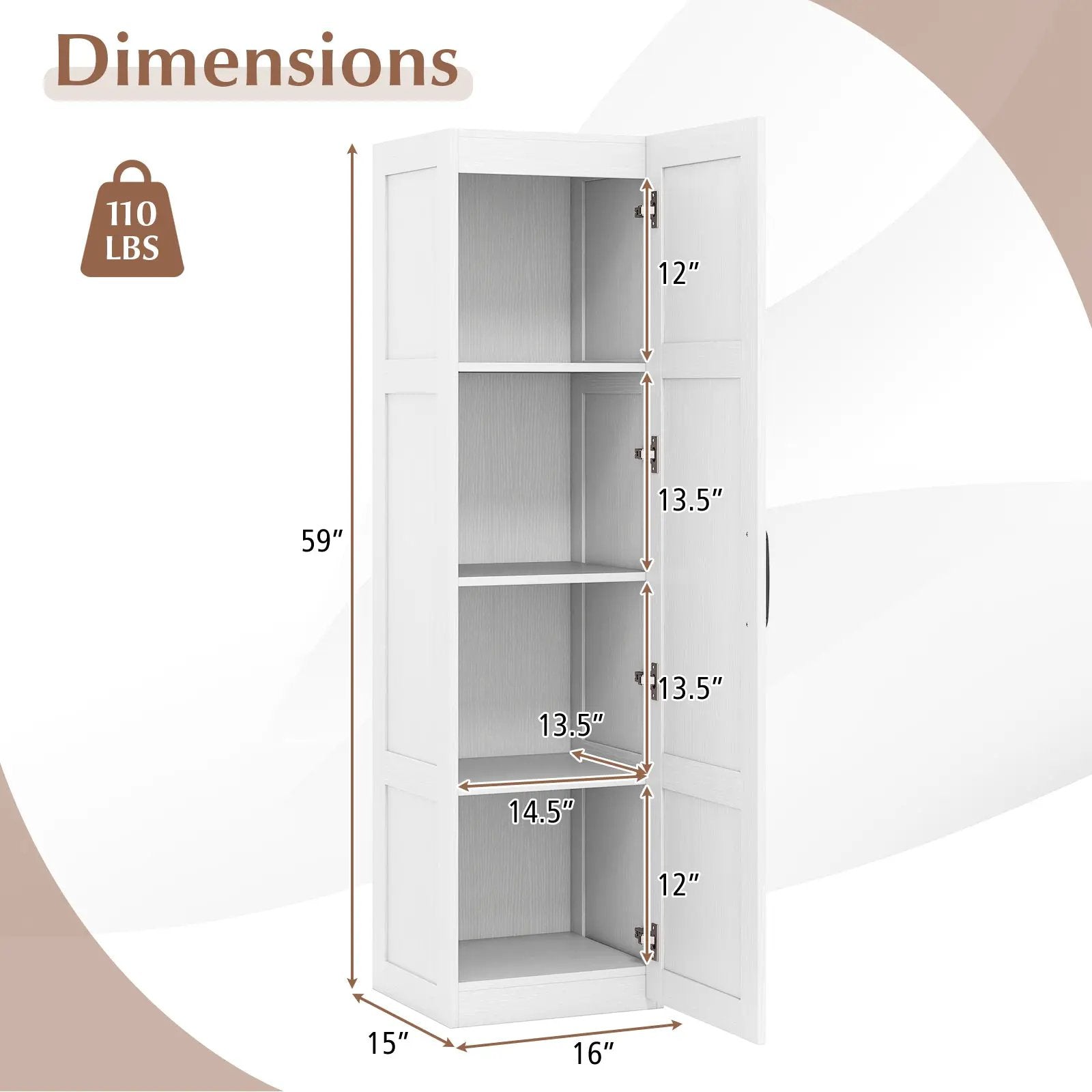 Tall Storage Cabinet with 4 Storage Shelves for Bathroom Living Room by DirectDeals