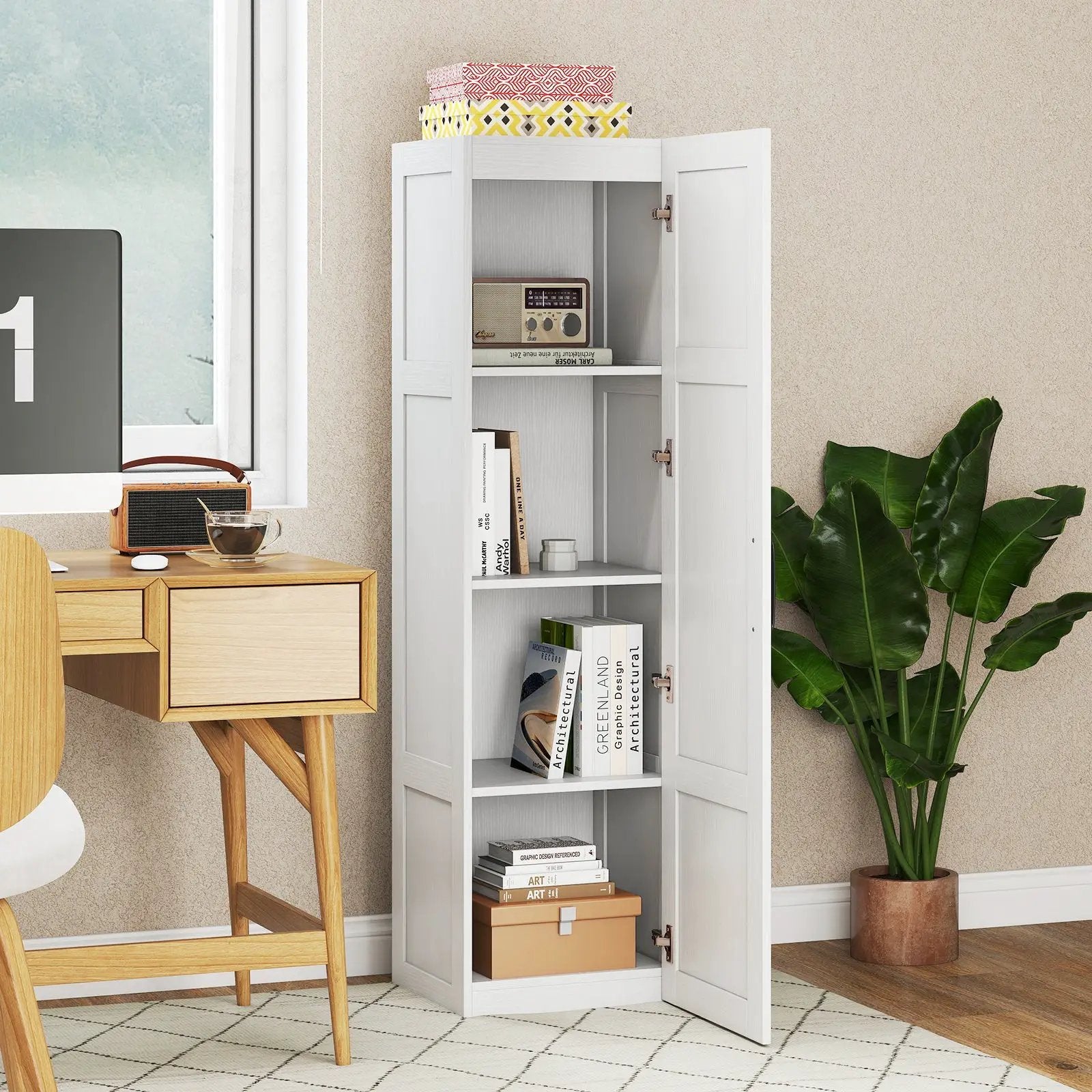 Tall Storage Cabinet with 4 Storage Shelves for Bathroom Living Room by DirectDeals