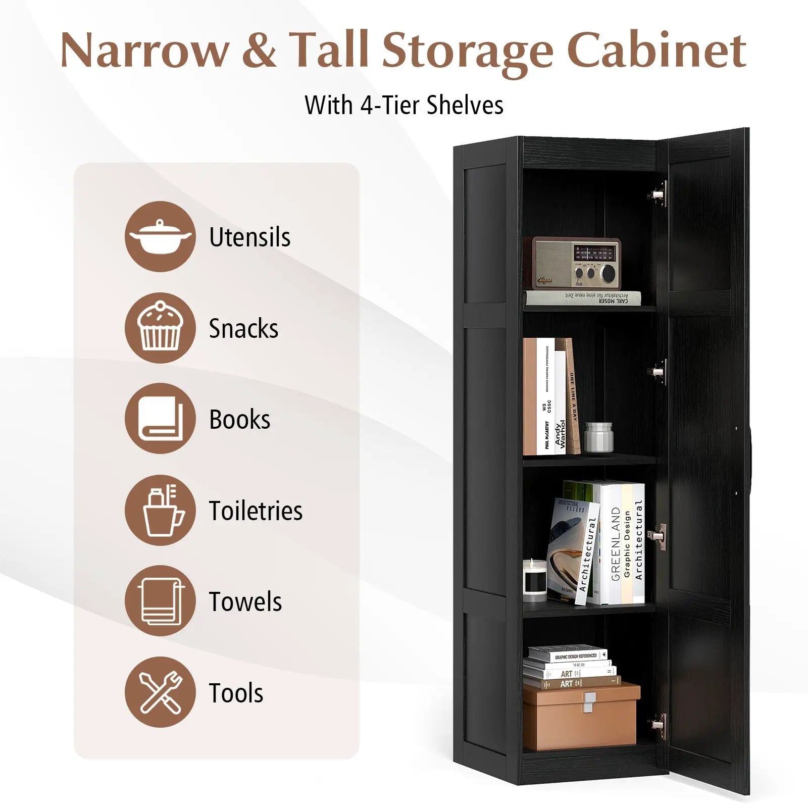 Tall Storage Cabinet with 4 Storage Shelves for Bathroom Living Room by DirectDeals