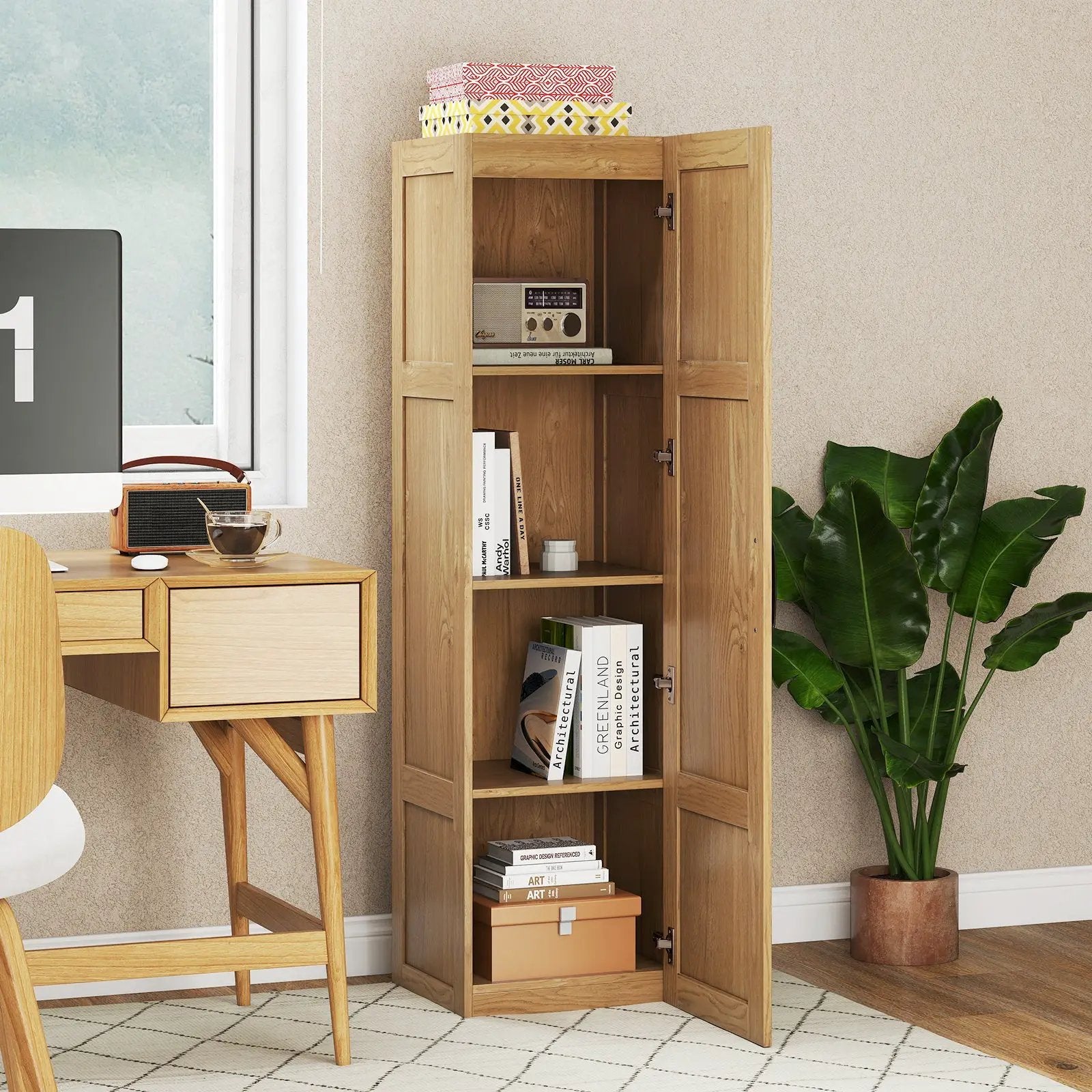 Tall Storage Cabinet with 4 Storage Shelves for Bathroom Living Room by DirectDeals