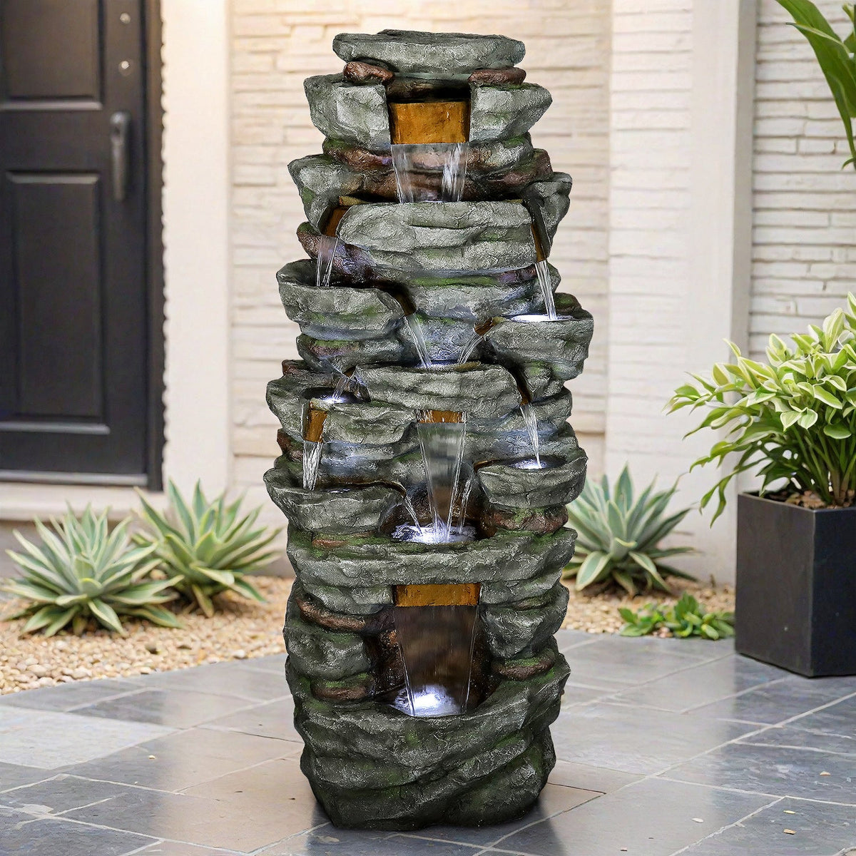 Resin Cliffside Rock Large Outdoor Water Fountain with LED, photo 3 of 7