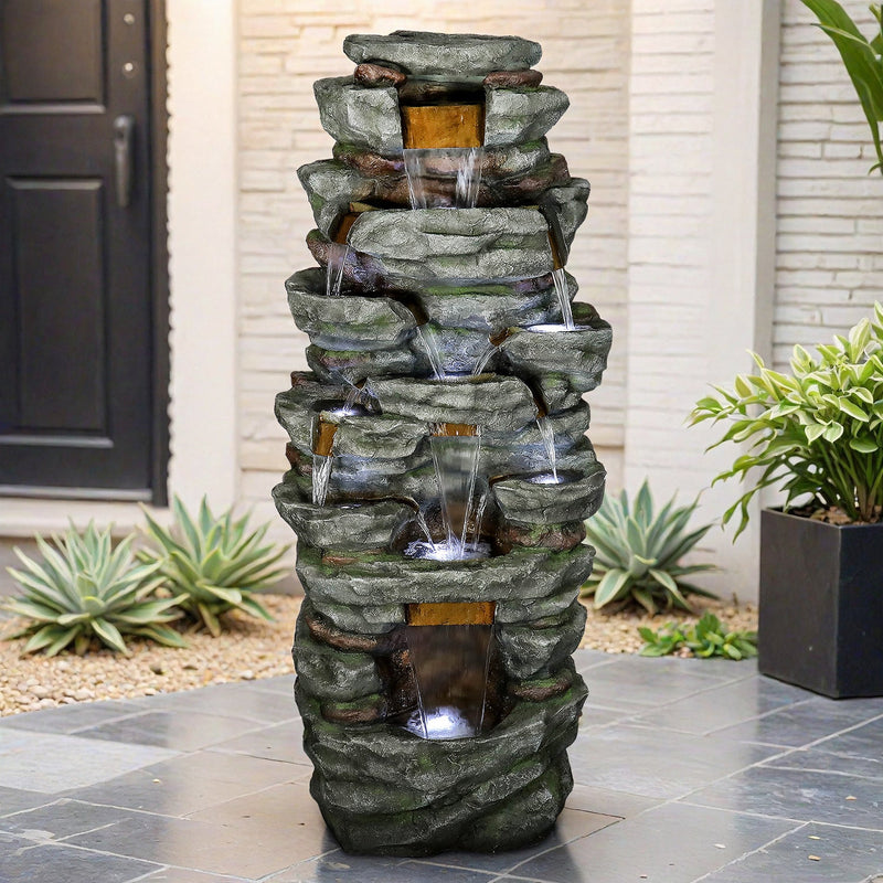 Resin Cliffside Rock Large Outdoor Water Fountain with LED, photo 3 of 7