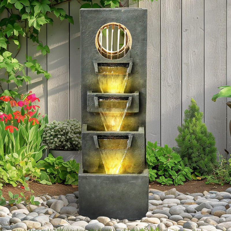 Resin Moon Gate Outdoor Water Fountain 39 Inch Warm LED, photo 5 of 10