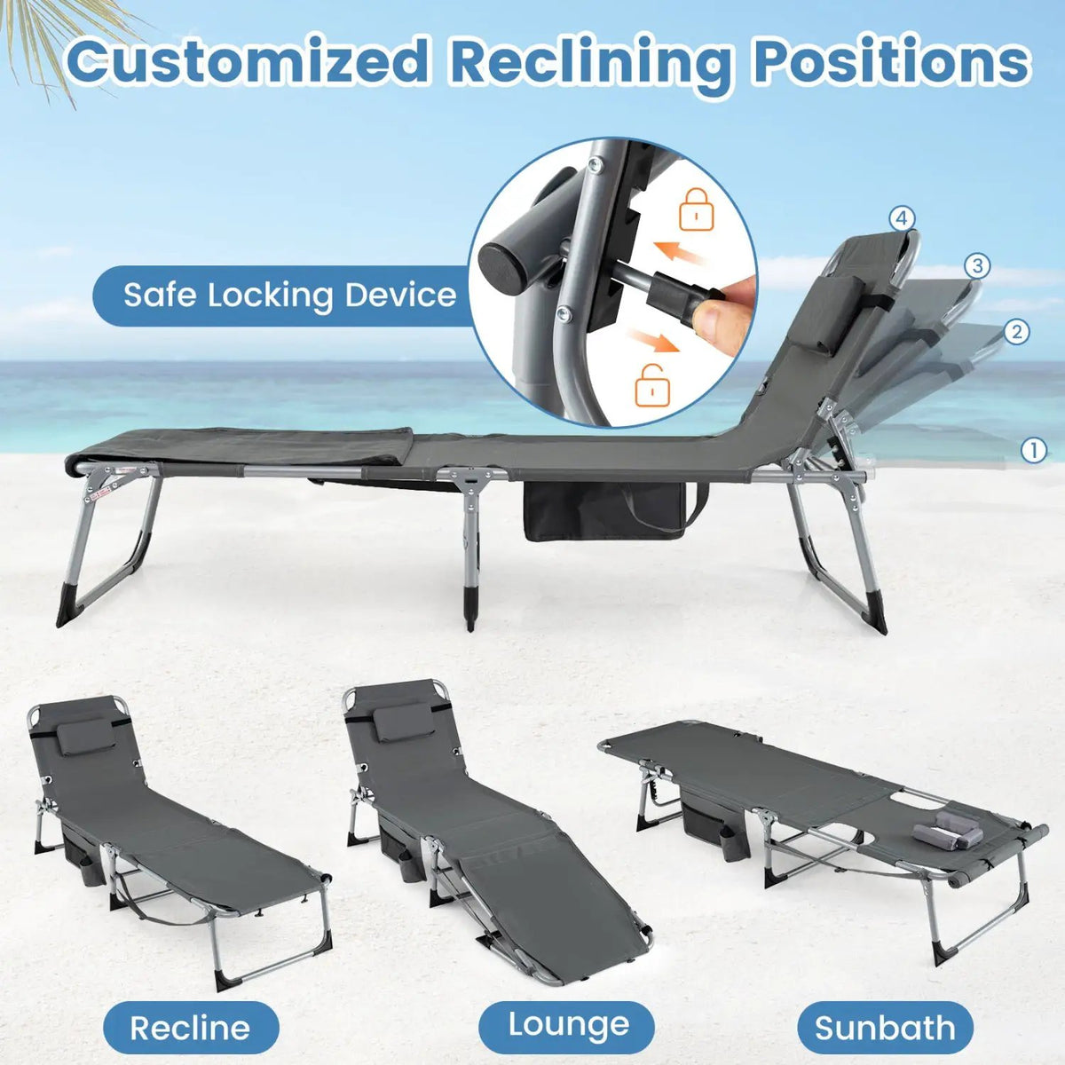 Tanning Chair with Face Arm Holes Portable Sunbathing Chair, photo 17 of 35