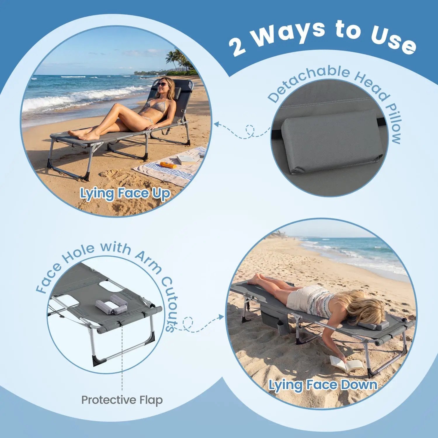 Tanning Chair with Face Arm Holes Portable Sunbathing Chair by DirectDeals
