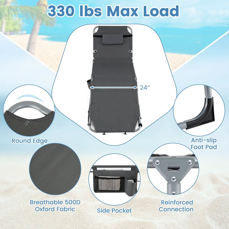Tanning Chair with Face Arm Holes Portable Sunbathing Chair by DirectDeals