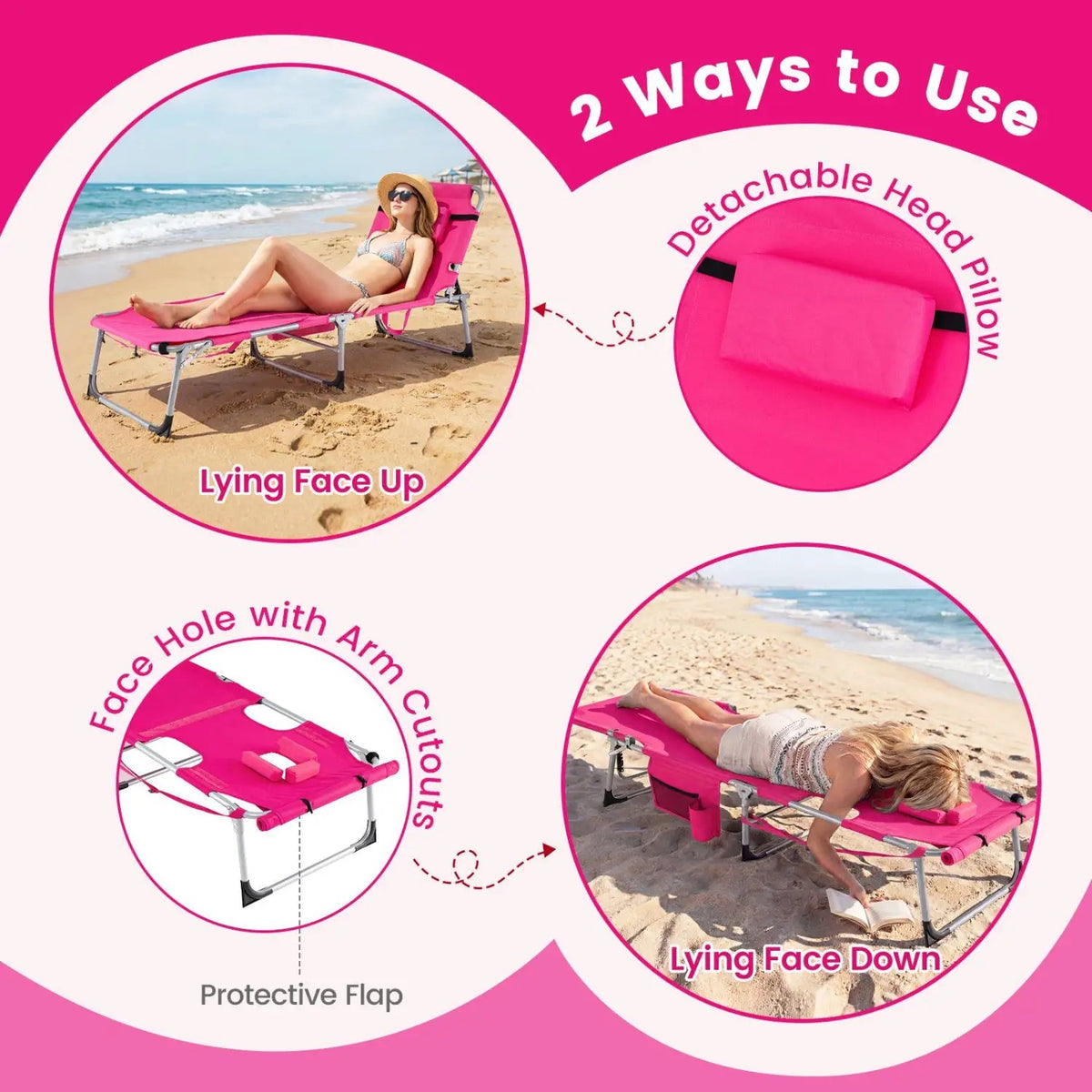 Tanning Chair with Face Arm Holes Portable Sunbathing Chair, photo 24 of 35