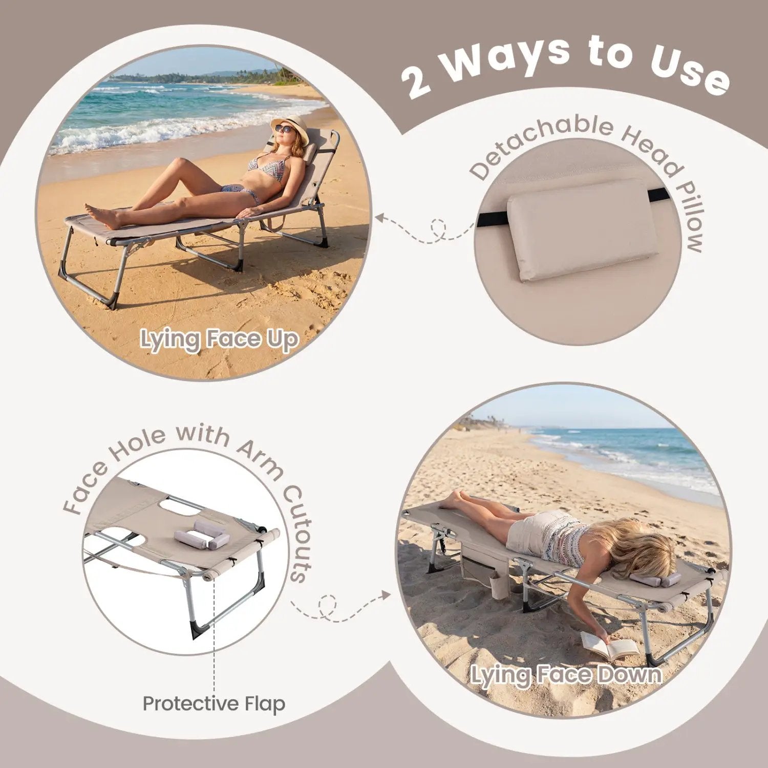 Tanning Chair with Face Arm Holes Portable Sunbathing Chair by DirectDeals