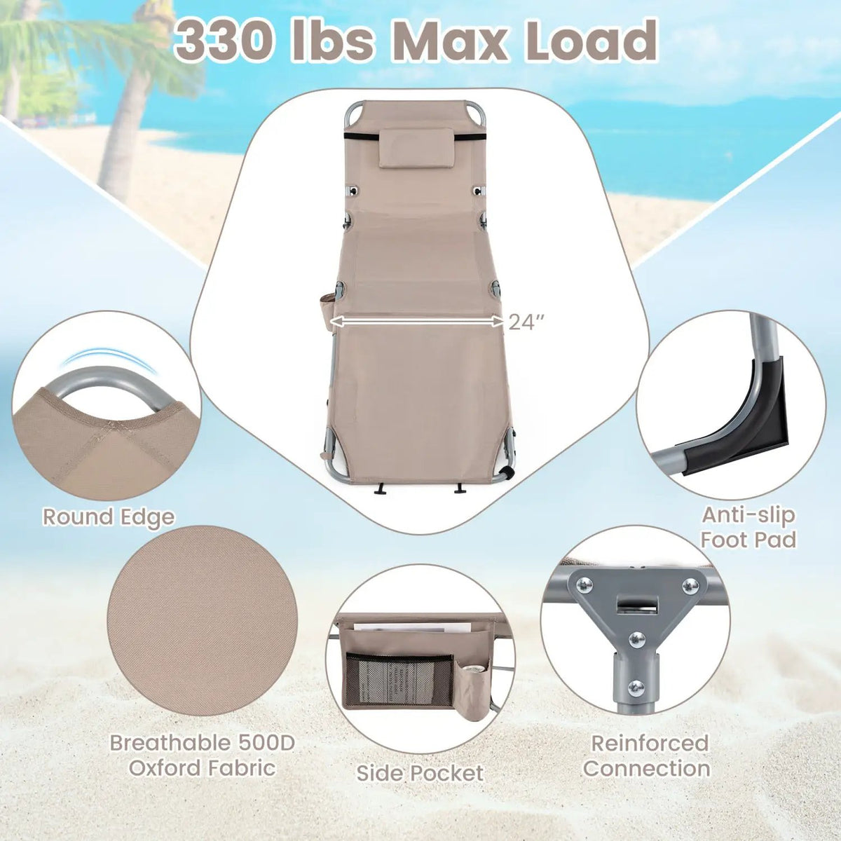 Tanning Chair with Face Arm Holes Portable Sunbathing Chair, photo 30 of 35