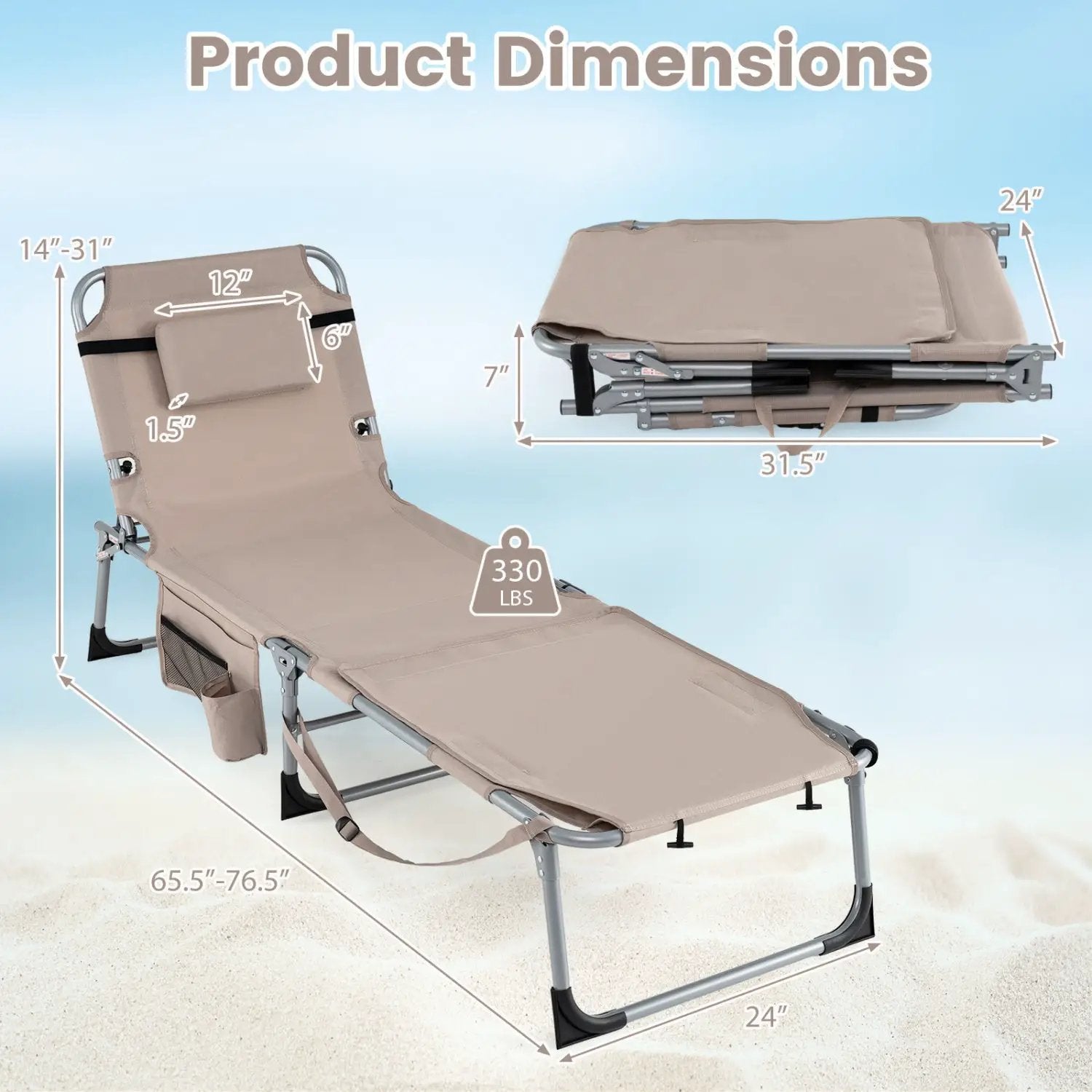 Tanning Chair with Face Arm Holes Portable Sunbathing Chair by DirectDeals