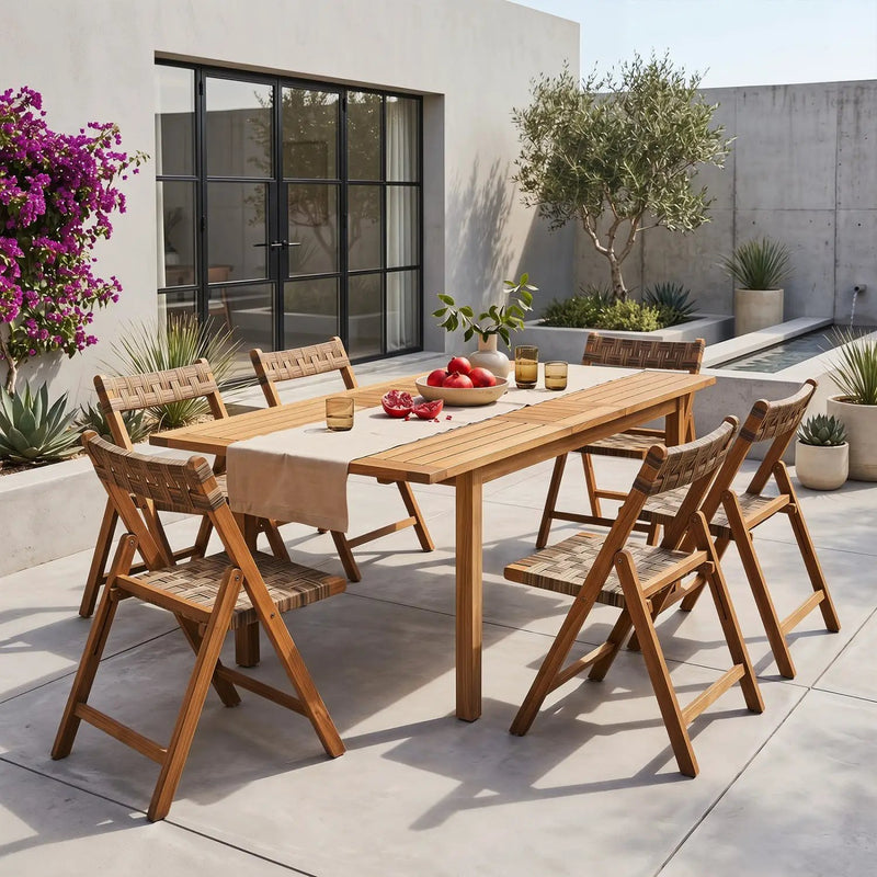 Teak Folding Patio Chairs Set of 2 with Woven Rattan by DirectDeals