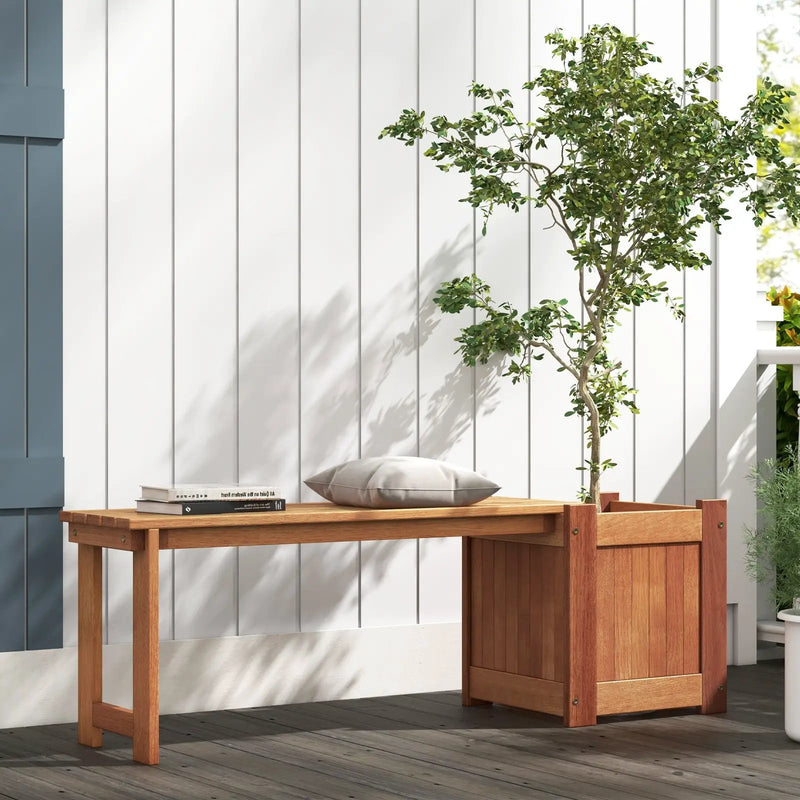Teak Oil Finish Raised Garden Bed Wood Planter Box with Bench by DirectDeals