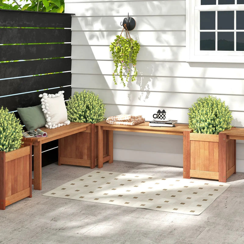 Teak Oil Finish Raised Garden Bed Wood Planter Box with Bench by DirectDeals