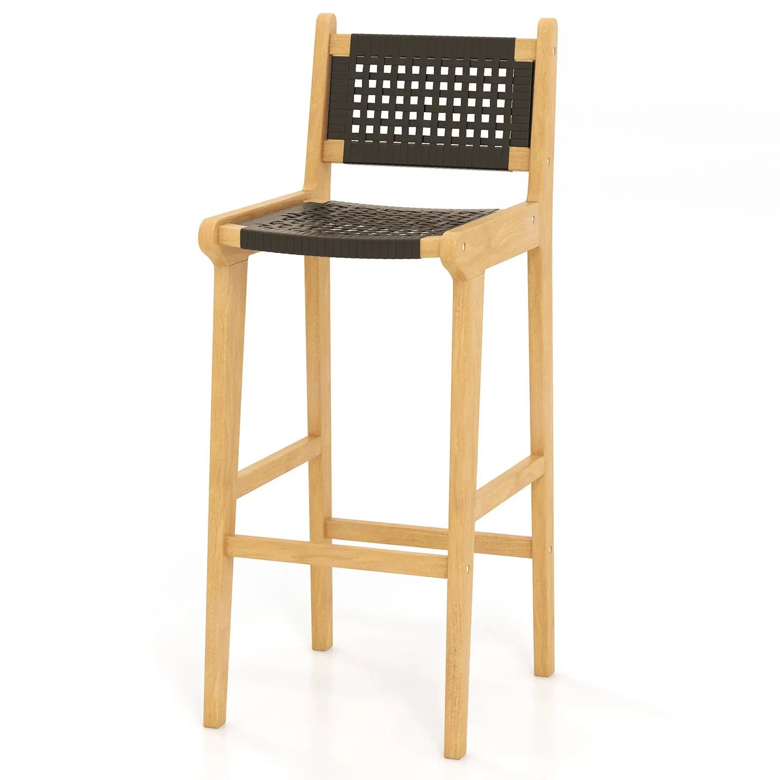 30 Inch Rattan Teak Wood Bar Stool with Backrest and Footrest by DirectDeals