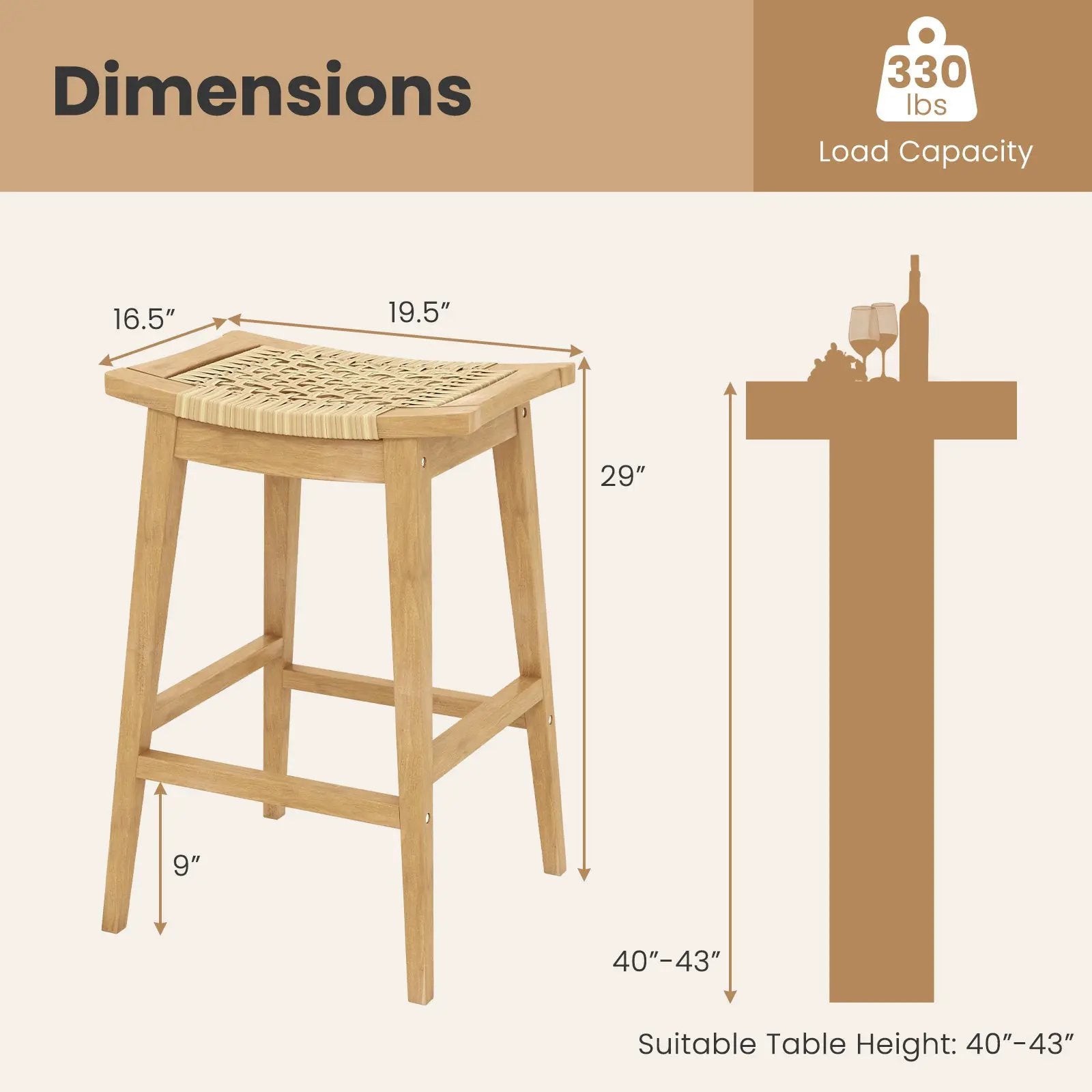 29 Inch Patio Rattan Barstool with Footrest and Saddle Seat by DirectDeals