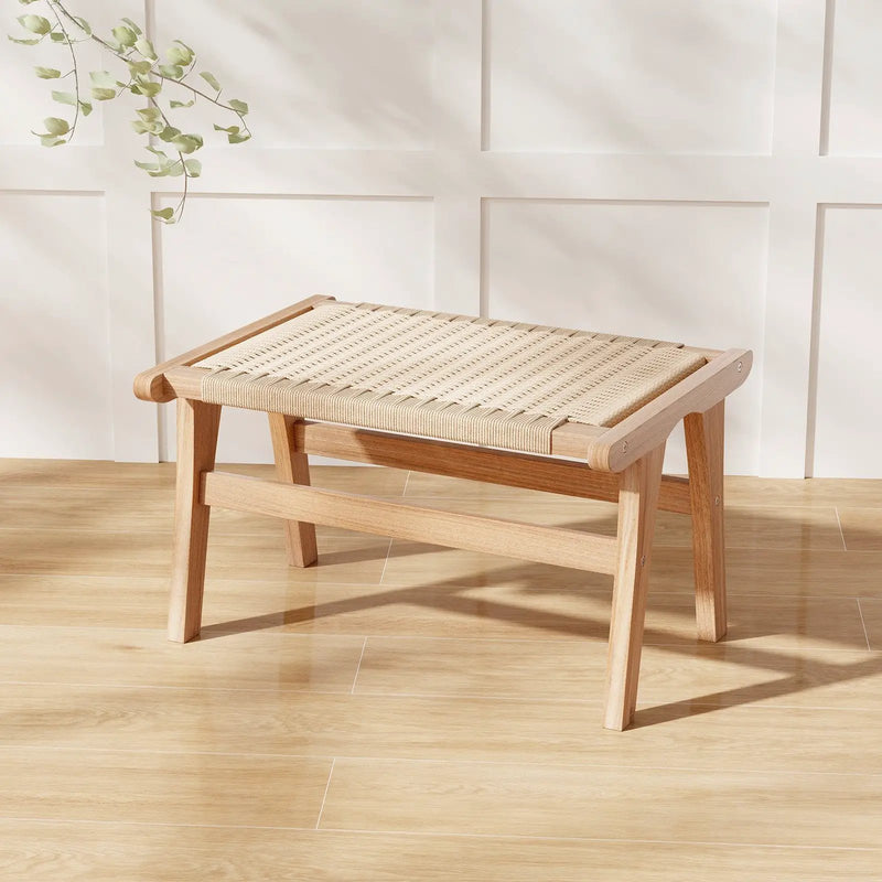 Teak Wood Ottoman Footstool with Braided Rope for Living Room by DirectDeals