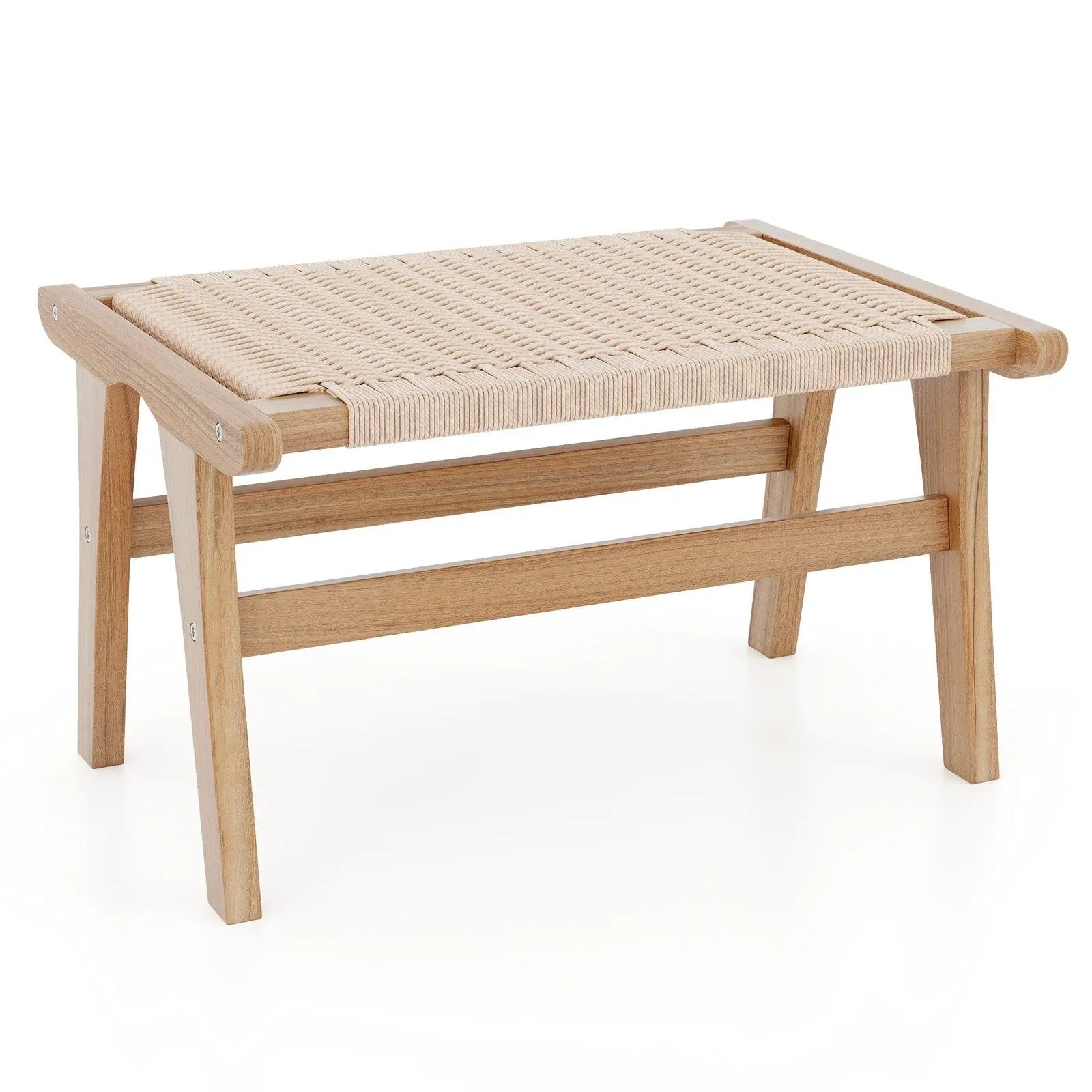 Teak Wood Ottoman Footstool with Braided Rope for Living Room by DirectDeals