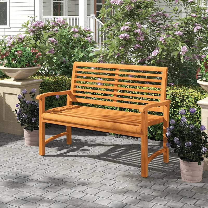 Teak Wood Outdoor Garden Bench with Slatted Backrest and Seat by DirectDeals