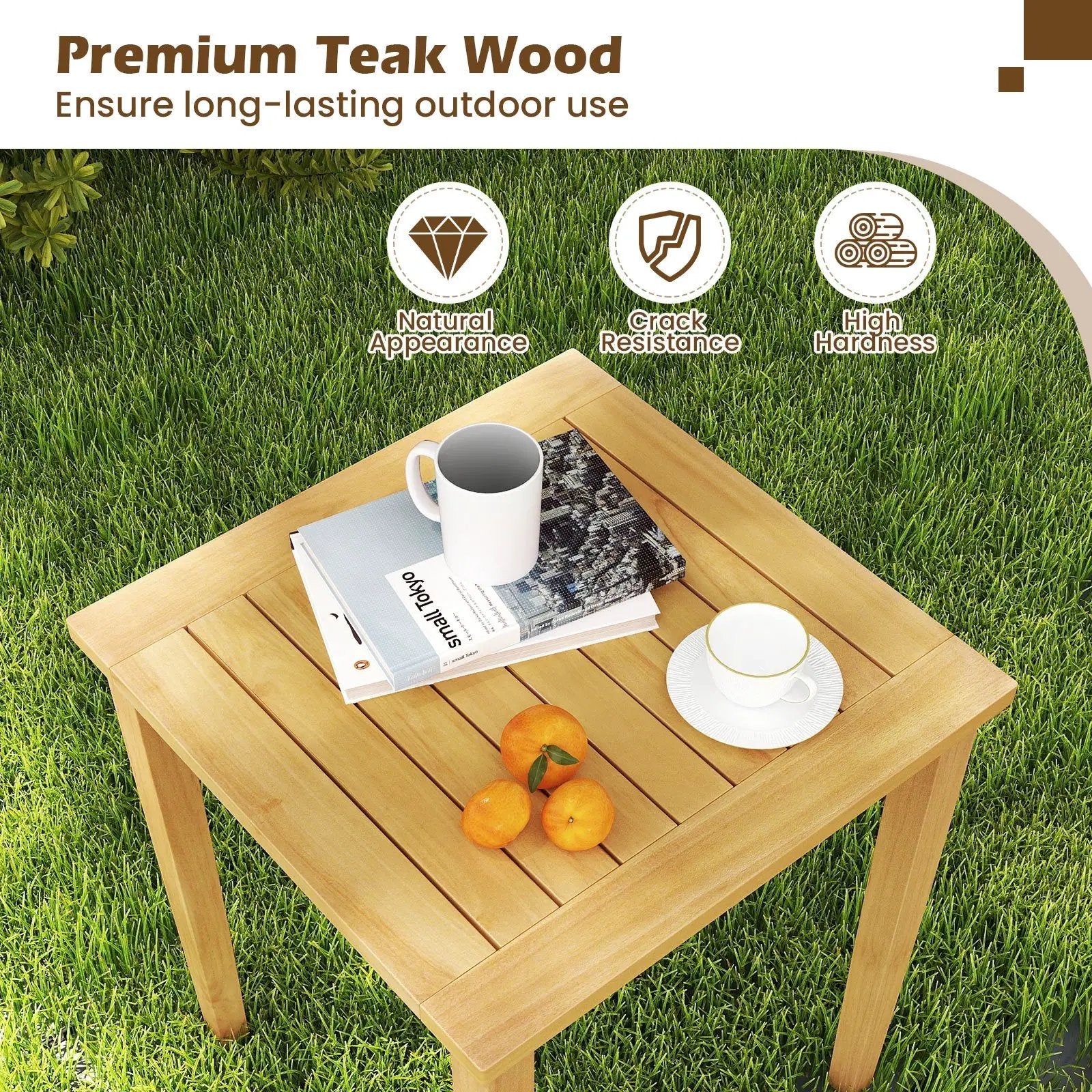2 Pieces Space Saving Design Teak Wood Outdoor Patio Nesting Table by DirectDeals