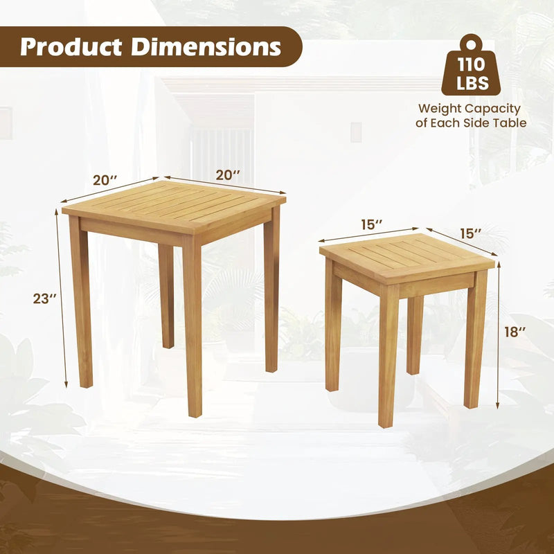 2 Pieces Space Saving Design Teak Wood Outdoor Patio Nesting Table by DirectDeals