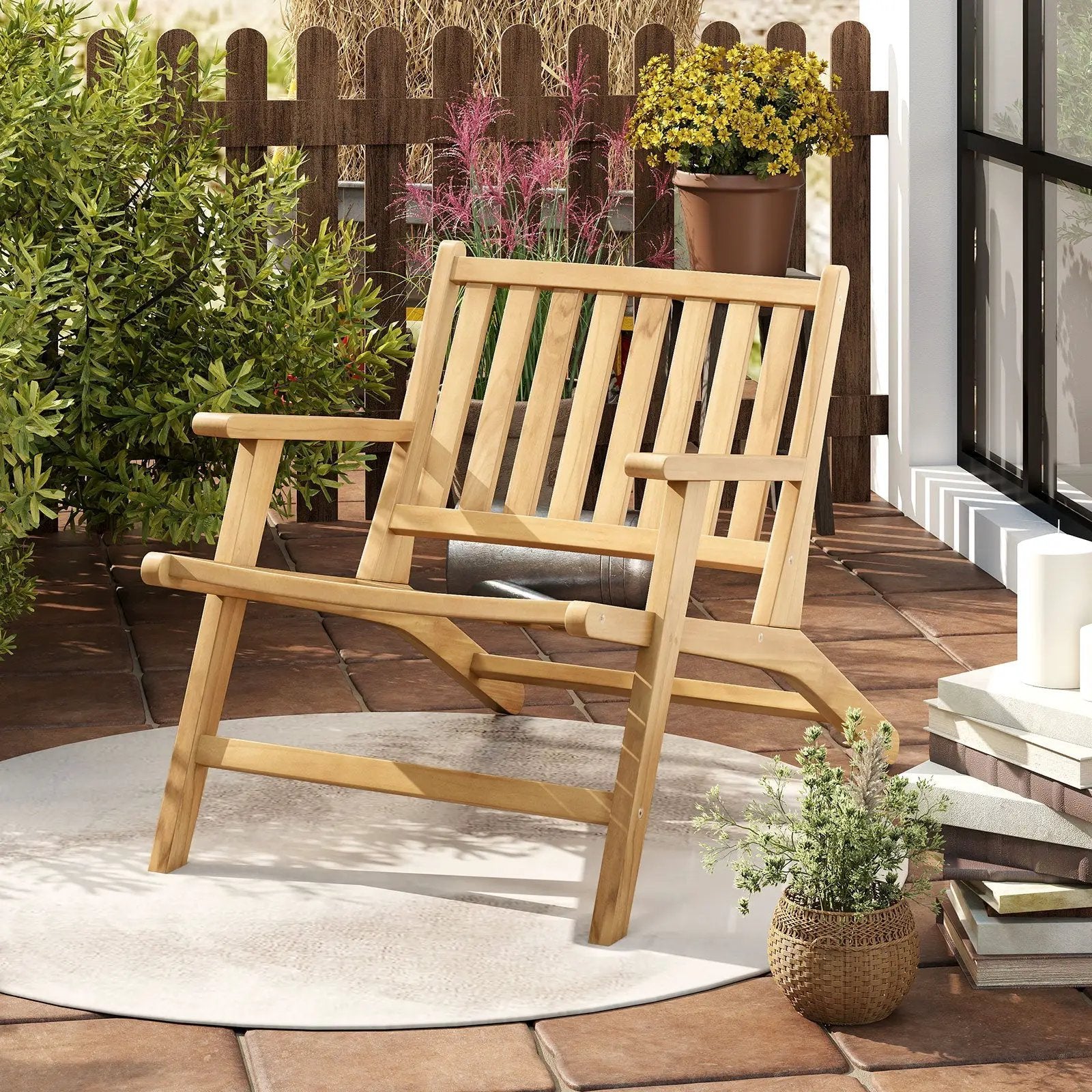 Teak Wood Outdoor Reclining Chair with Comfortable Backrest and Armrests by DirectDeals