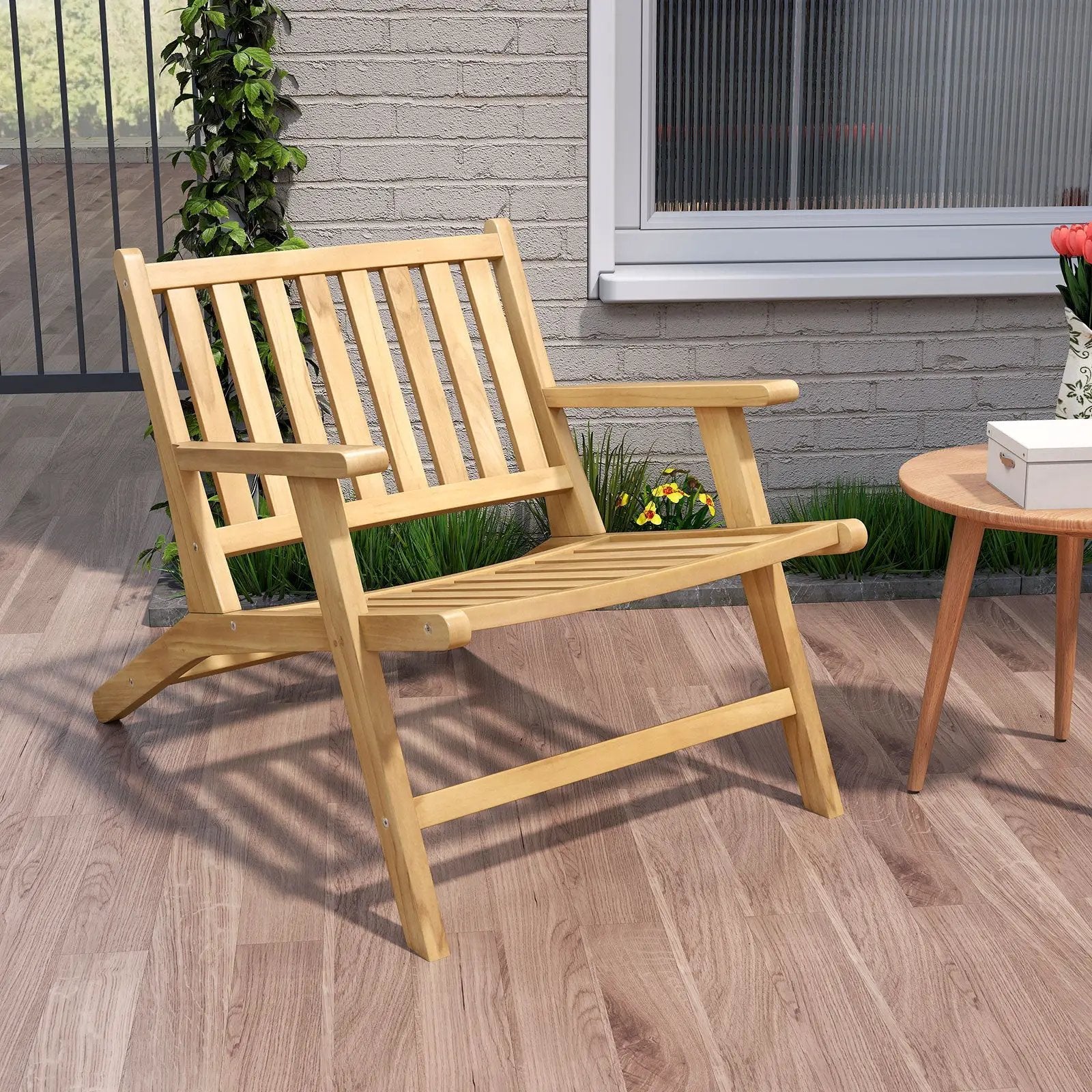 Teak Wood Outdoor Reclining Chair with Comfortable Backrest and Armrests by DirectDeals