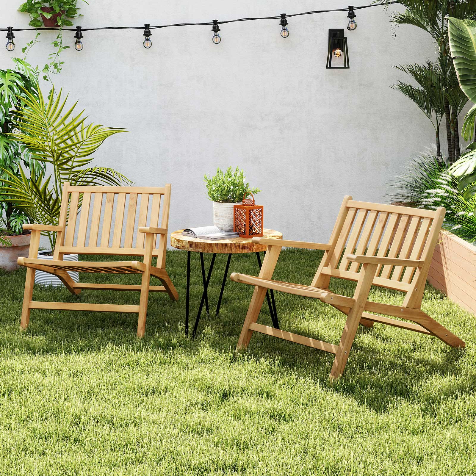 Teak Wood Outdoor Reclining Chair with Comfortable Backrest and Armrests by DirectDeals