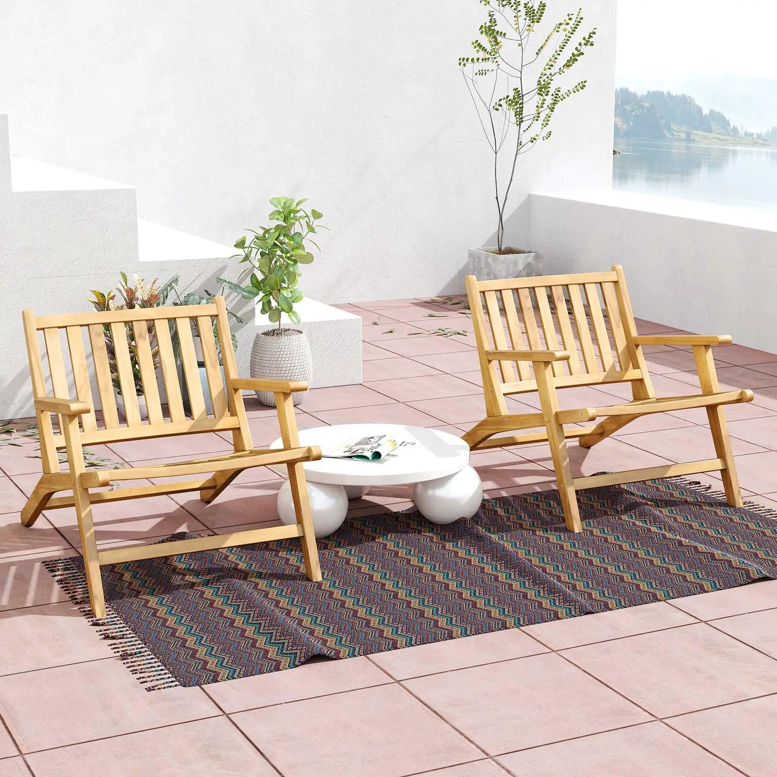 Teak Wood Outdoor Reclining Chair with Comfortable Backrest and Armrests by DirectDeals