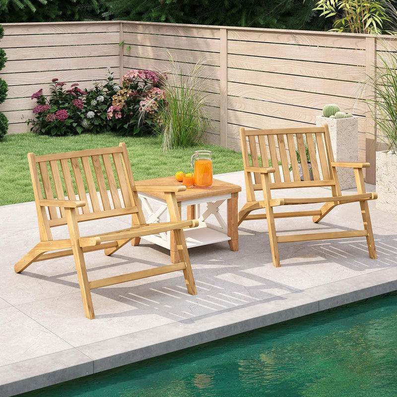 Teak Wood Outdoor Reclining Chair with Comfortable Backrest and Armrests by DirectDeals