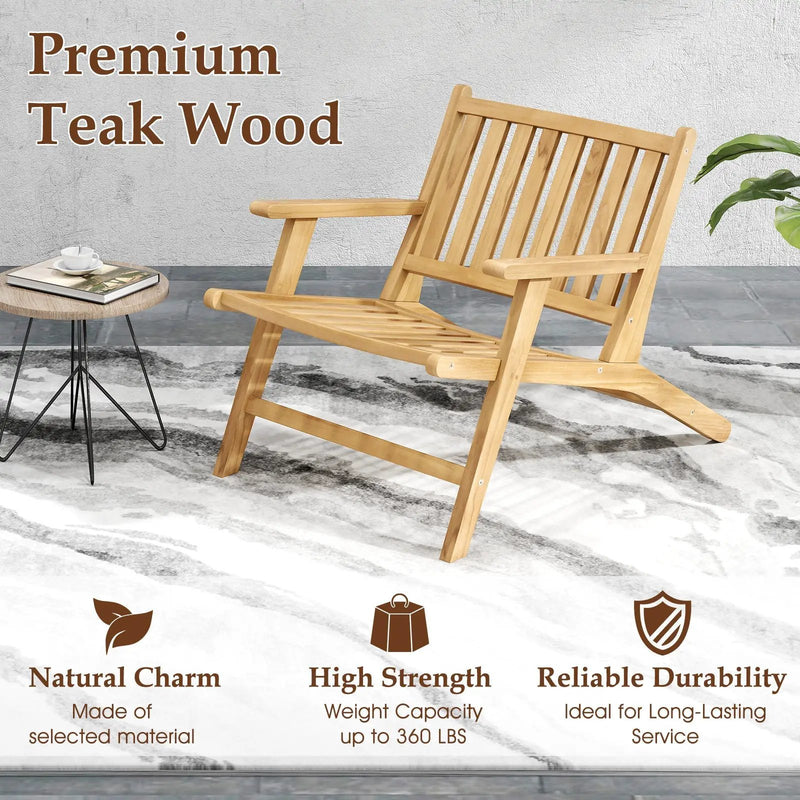 Teak Wood Outdoor Reclining Chair with Comfortable Backrest and Armrests by DirectDeals