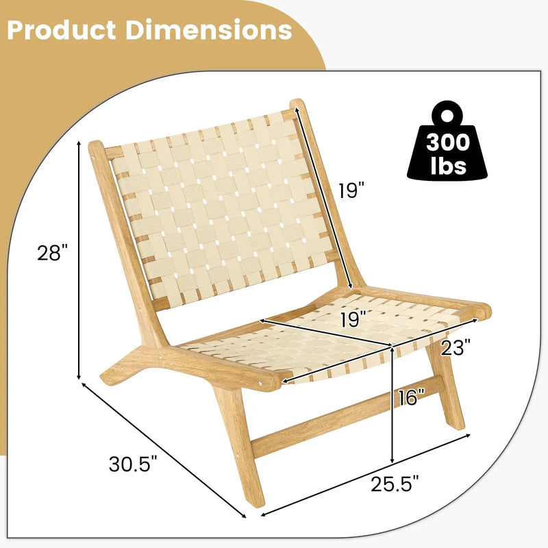 Teak Wood Patio Chair Armless with Webbing Seat and Backrest-Natural by DirectDeals