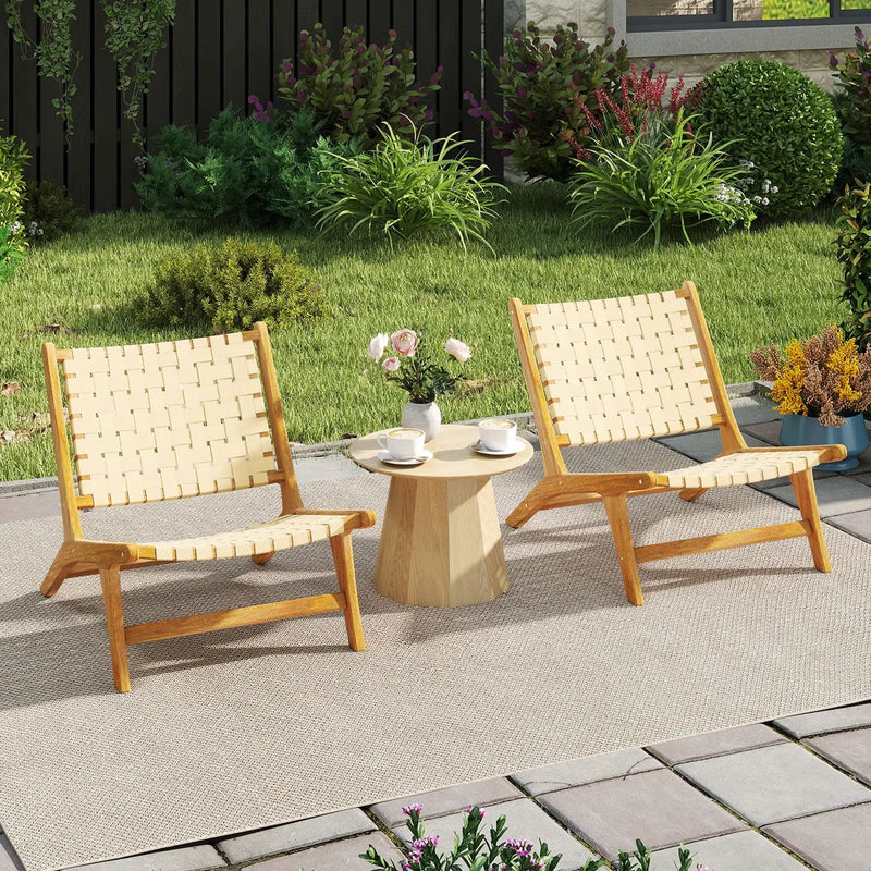 Teak Wood Patio Chair Armless with Webbing Seat and Backrest-Natural by DirectDeals