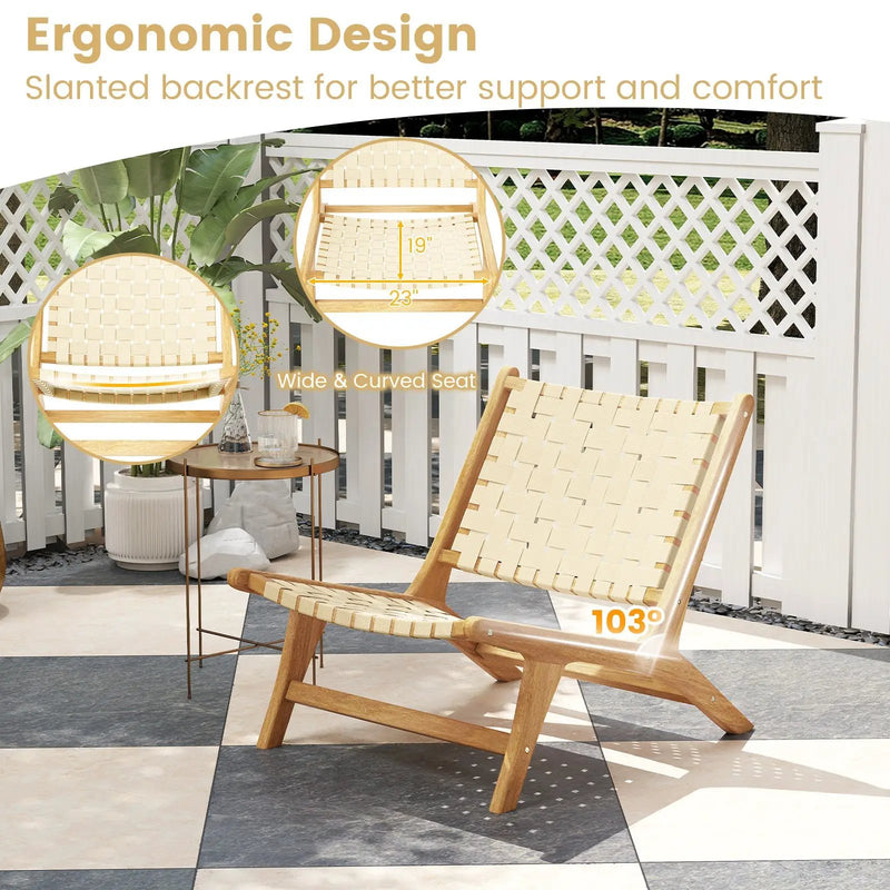 Teak Wood Patio Chair Armless with Webbing Seat and Backrest-Natural by DirectDeals