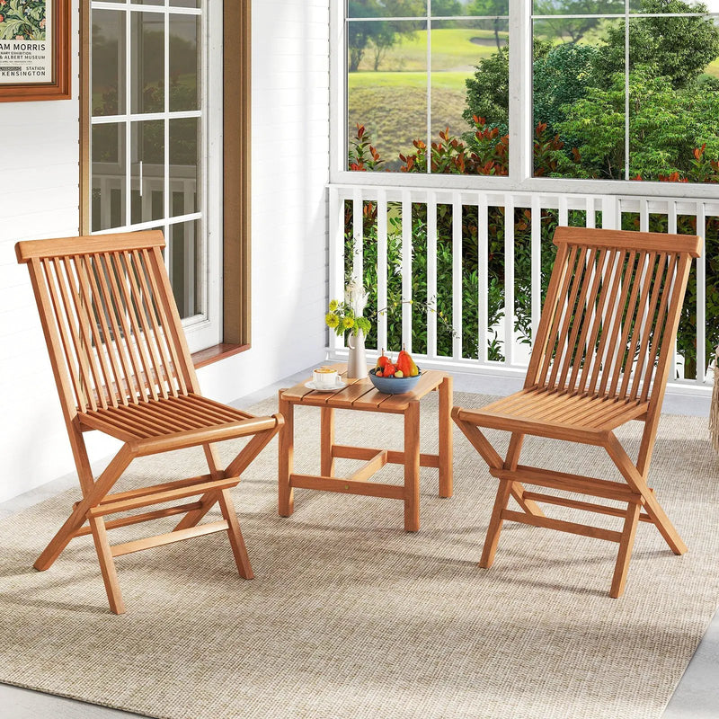Teak Wood Patio Chairs Set of 2 with High Back and Slatted Seat by DirectDeals