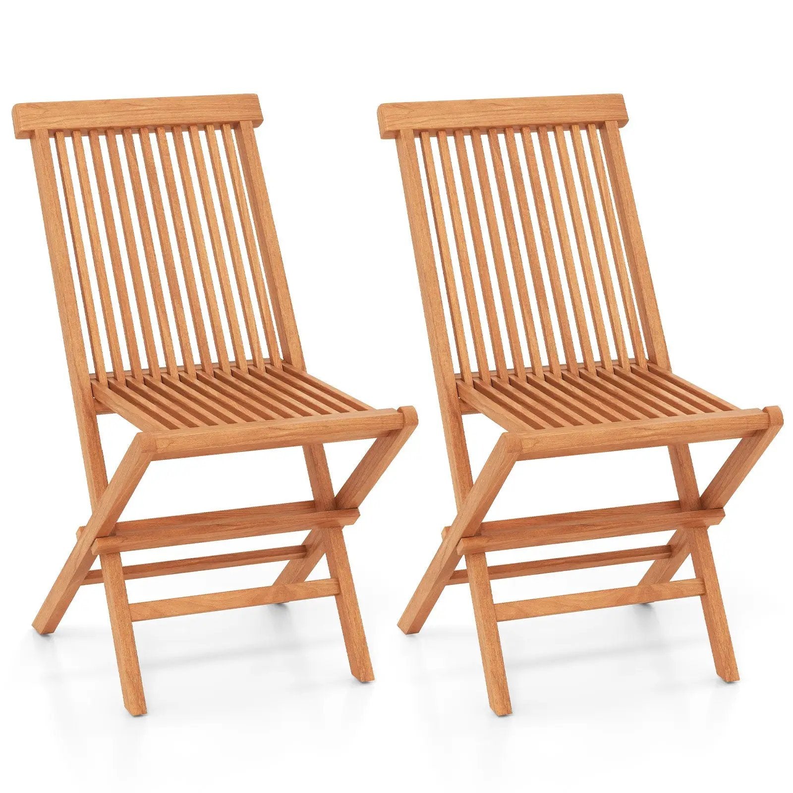 Teak Wood Patio Chairs Set of 2 with High Back and Slatted Seat by DirectDeals