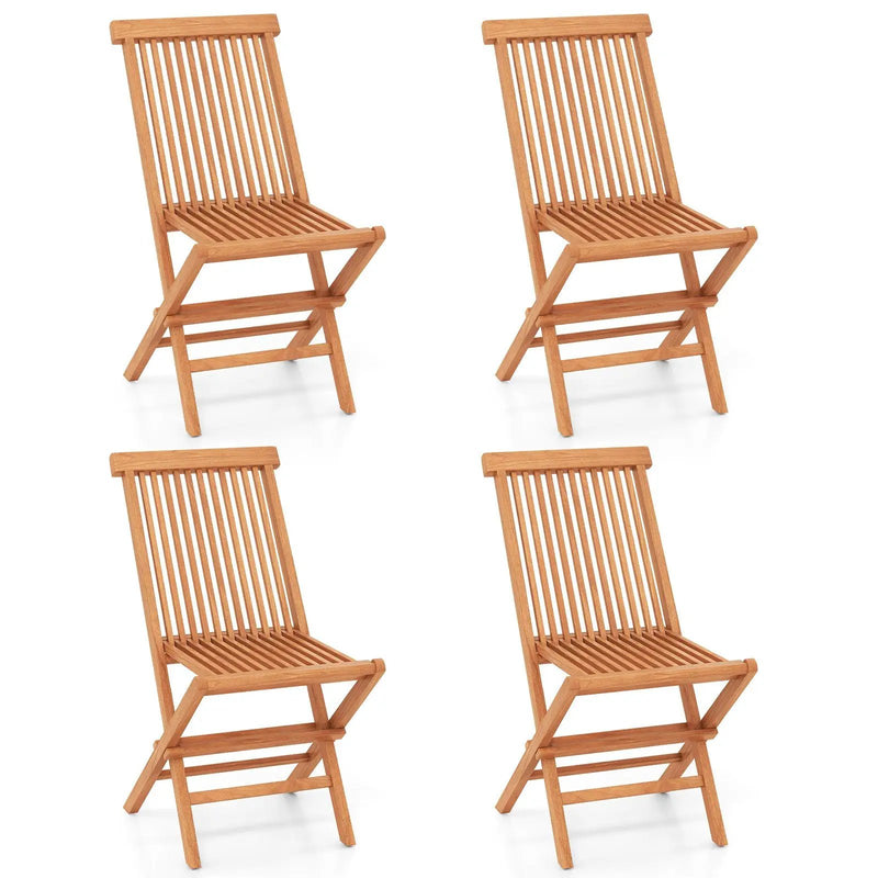 Teak Wood Patio Chairs Set of 2 with High Back and Slatted Seat by DirectDeals